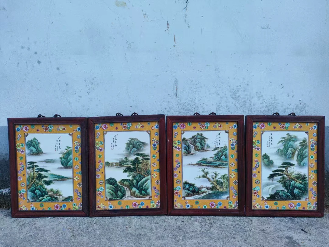 景德镇陶瓷爬花山水四连屏