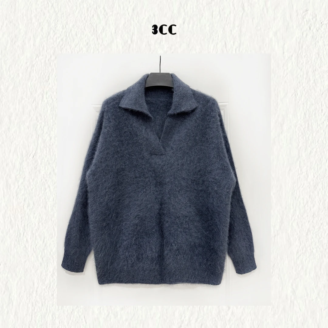 3CC【高织松弛】极简翻领羊绒羊毛拉毛套头大版毛衣89230