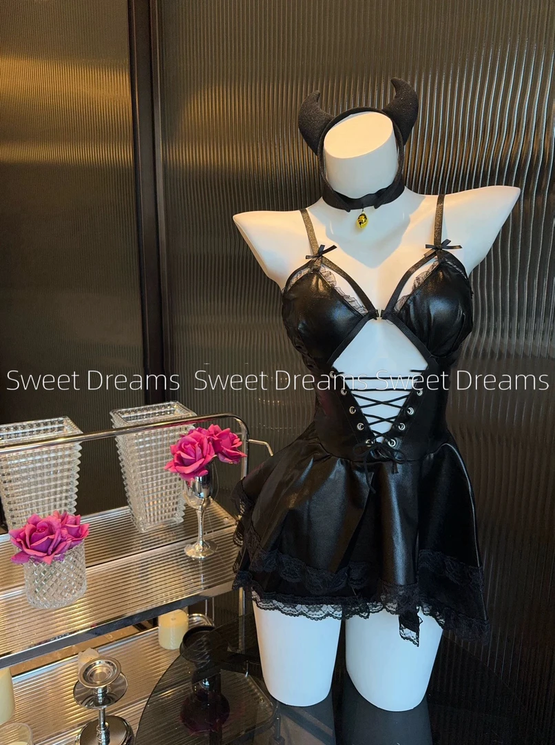 SweetDreams小恶魔*性感吊带皮裙套装女纯欲风辣妹制服连衣裙子