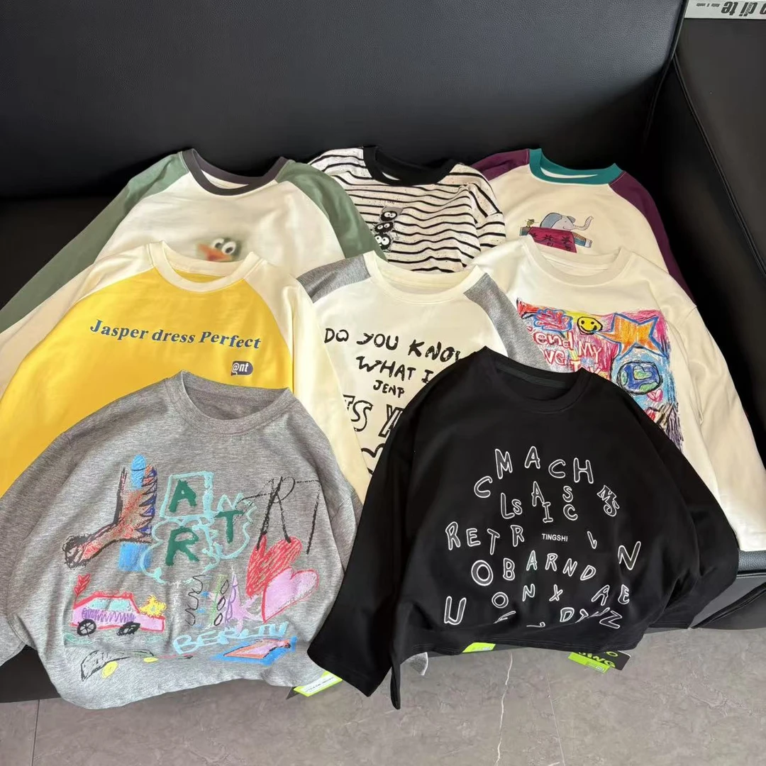 25年春季新款儿童长袖T恤卡通涂鸦圆领打底衫中大童【涂鸦打底】