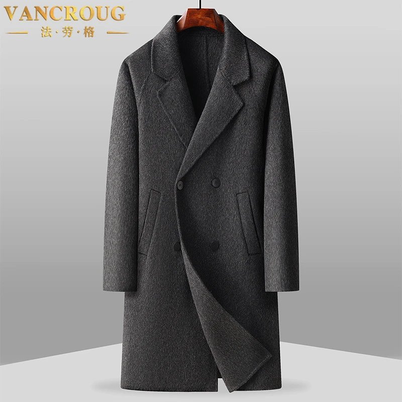 VANCROUG/法劳格毛呢大衣男士秋冬季双排扣大码加厚保暖商务外套