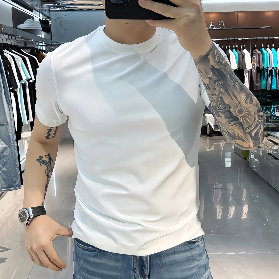 【源头工厂】男士短袖T恤纯棉品质简约高档纯色打底衫修身男装圆领
