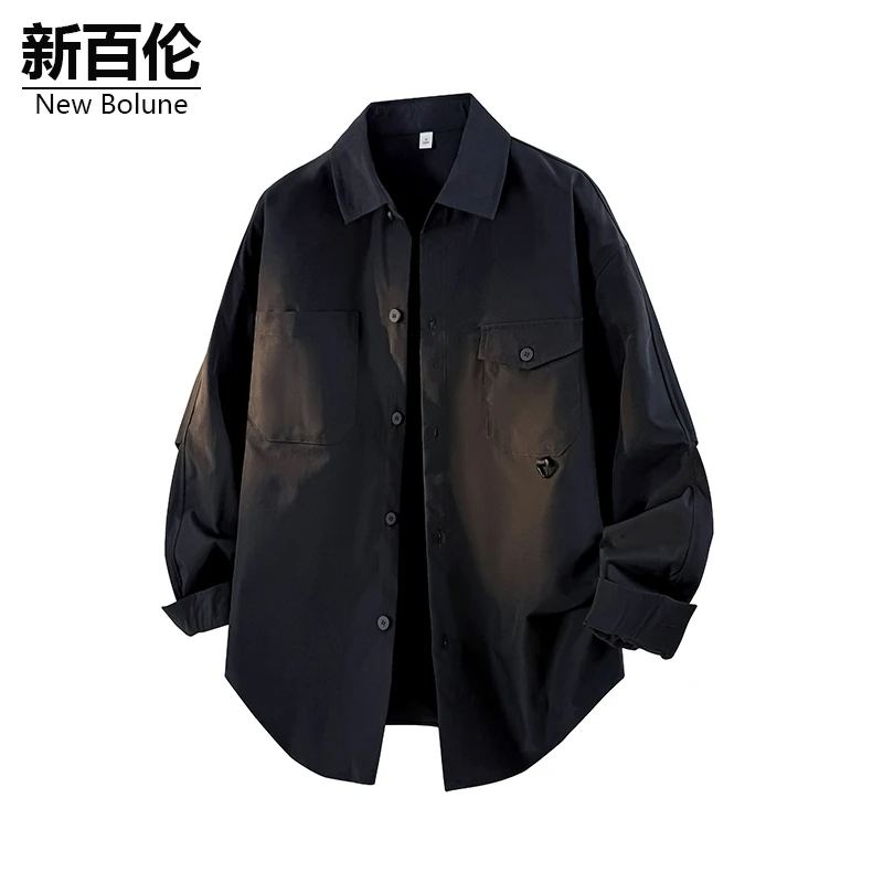 新百伦/NEW BOLUNE日系工装衬衫男秋冬新款痞帅百搭翻领长袖外套