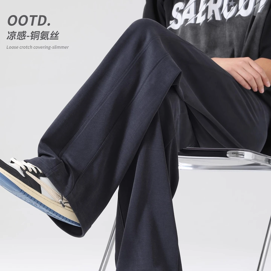 裤子夏季薄款铜氨丝运动裤2025新款休闲裤凉感宽松阔腿裤直筒长裤
