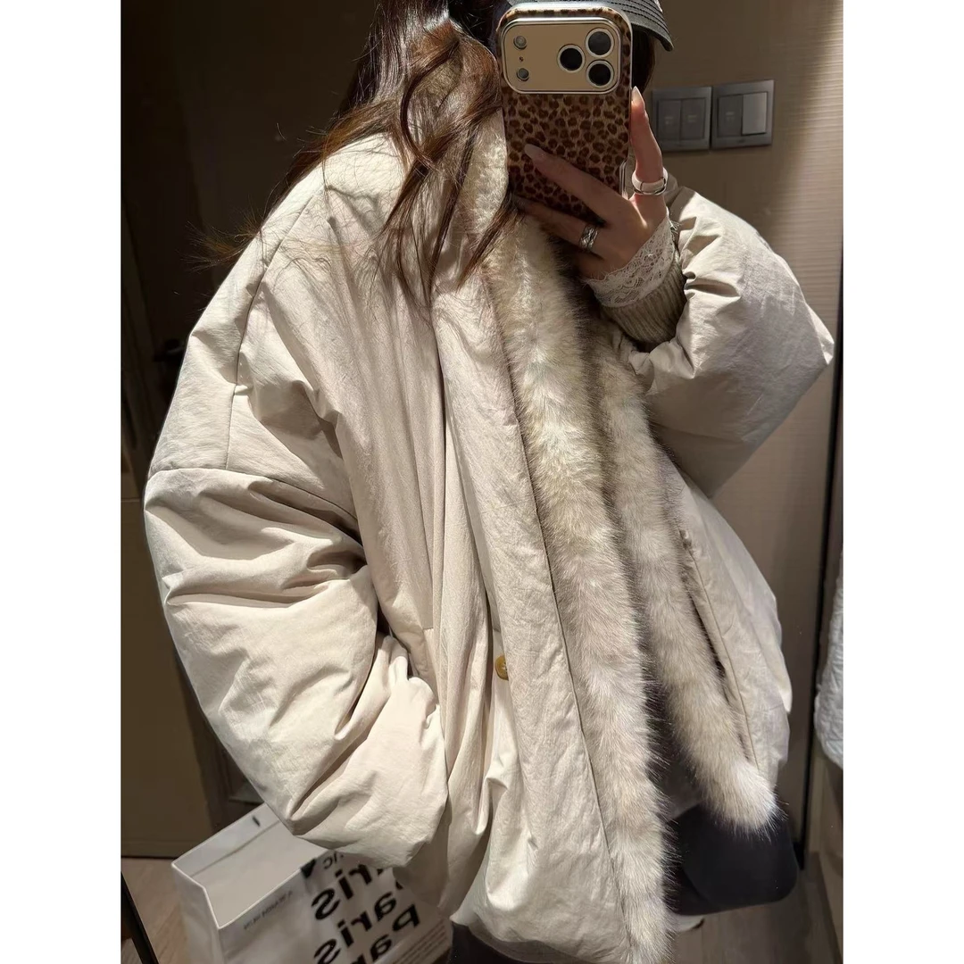 SP  大毛领两面穿棉衣女冬季保暖加厚小个子棉服上衣外套