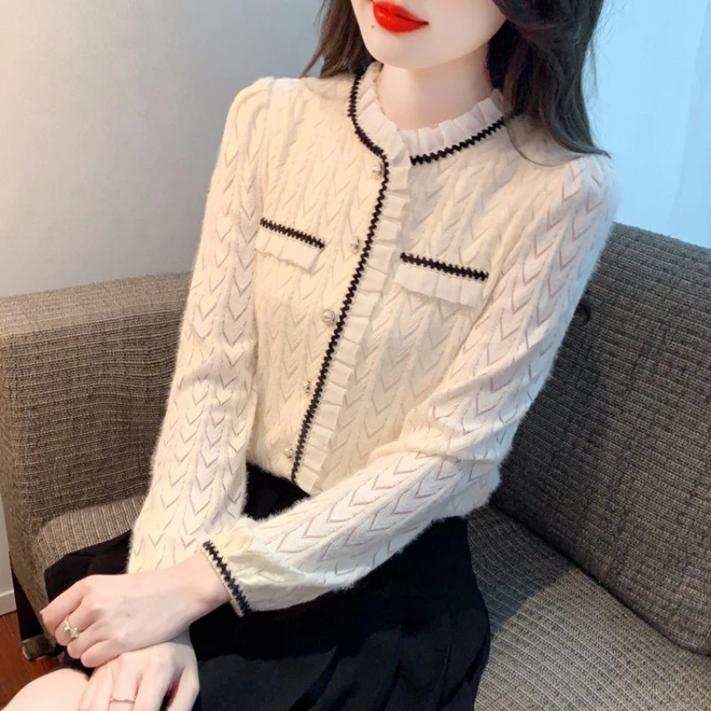 小香风荷叶领蕾丝衫女2025春秋新款小众衬衫减龄洋气时尚法式上衣