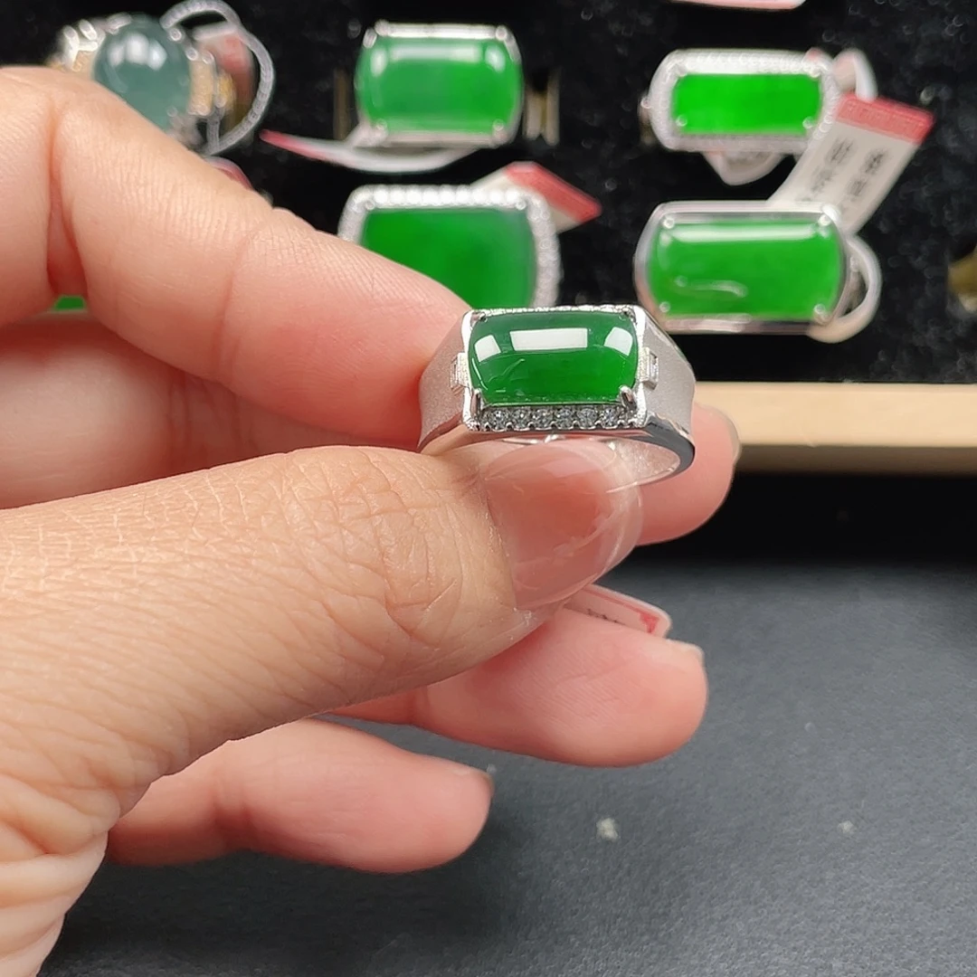 翡翠银S925镶嵌戒指男戒没运费险0205