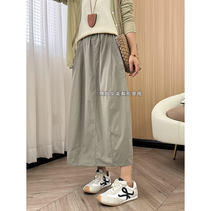 【分割线】显瘦遮肉复古宽松无束缚工装风洋气松紧腰A字百搭半身裙