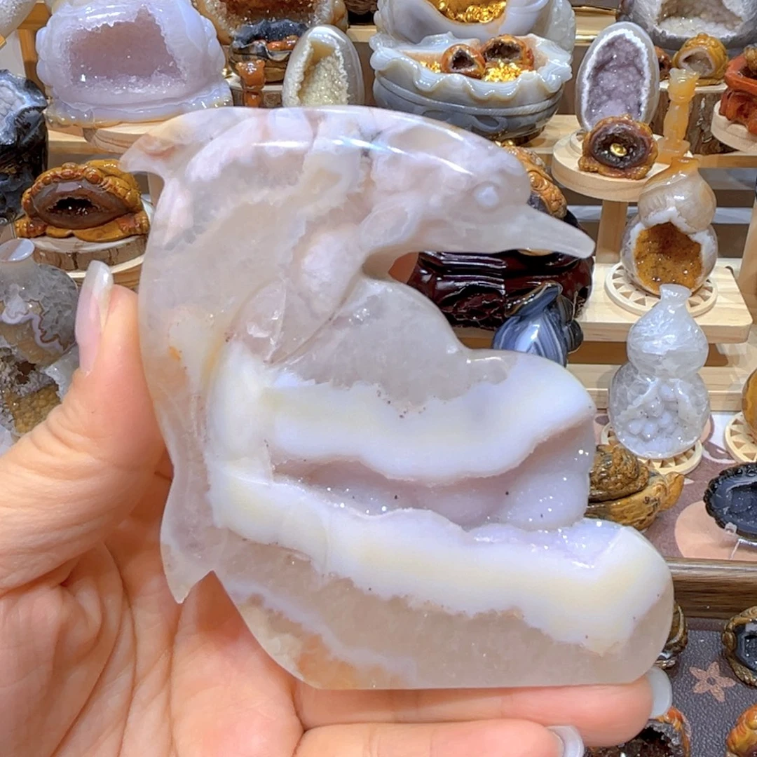 未镶嵌大型摆件（非配饰）水晶粉色海豚