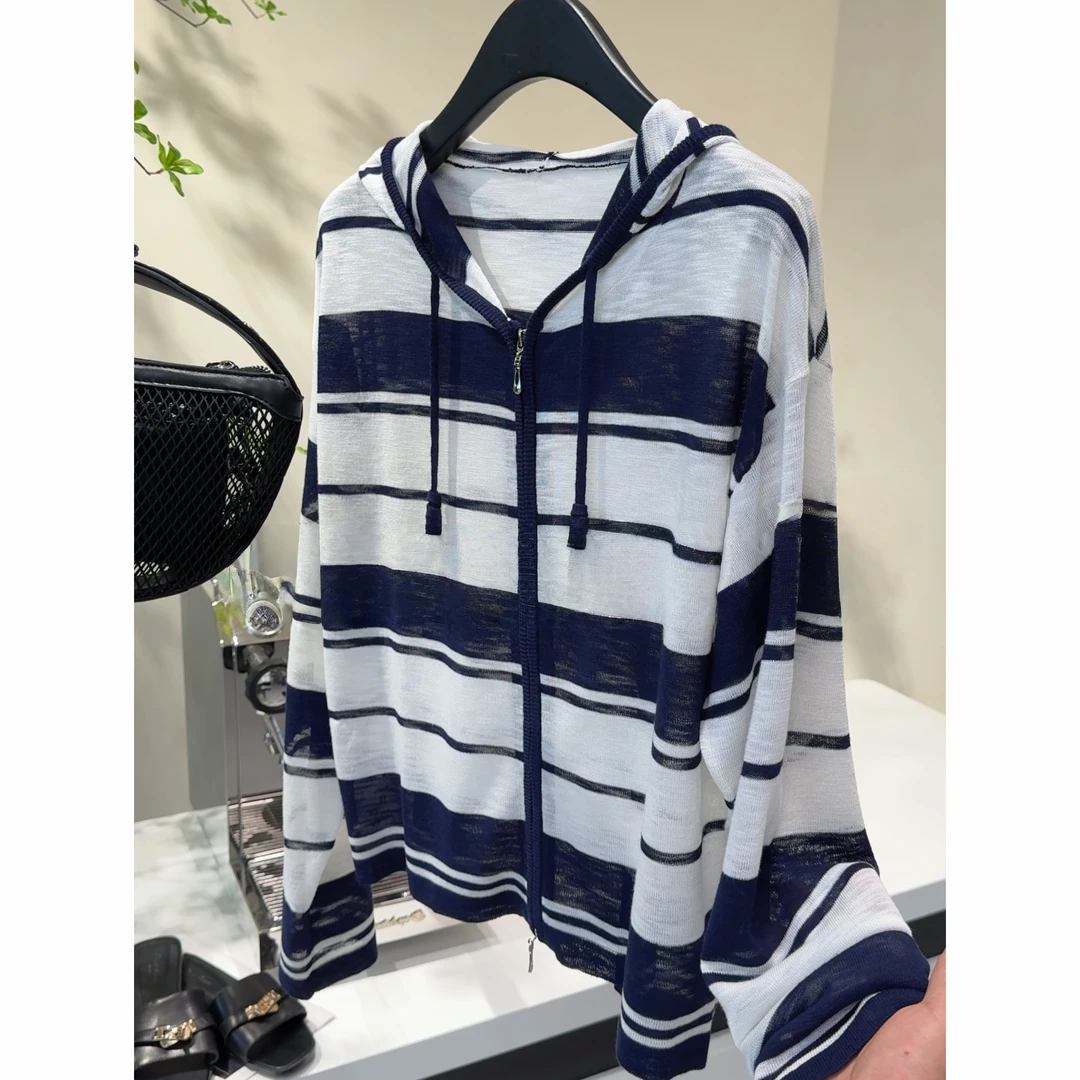 【夏季新款】条纹连帽防晒休闲洋气时尚气质显瘦百搭针织衫2537