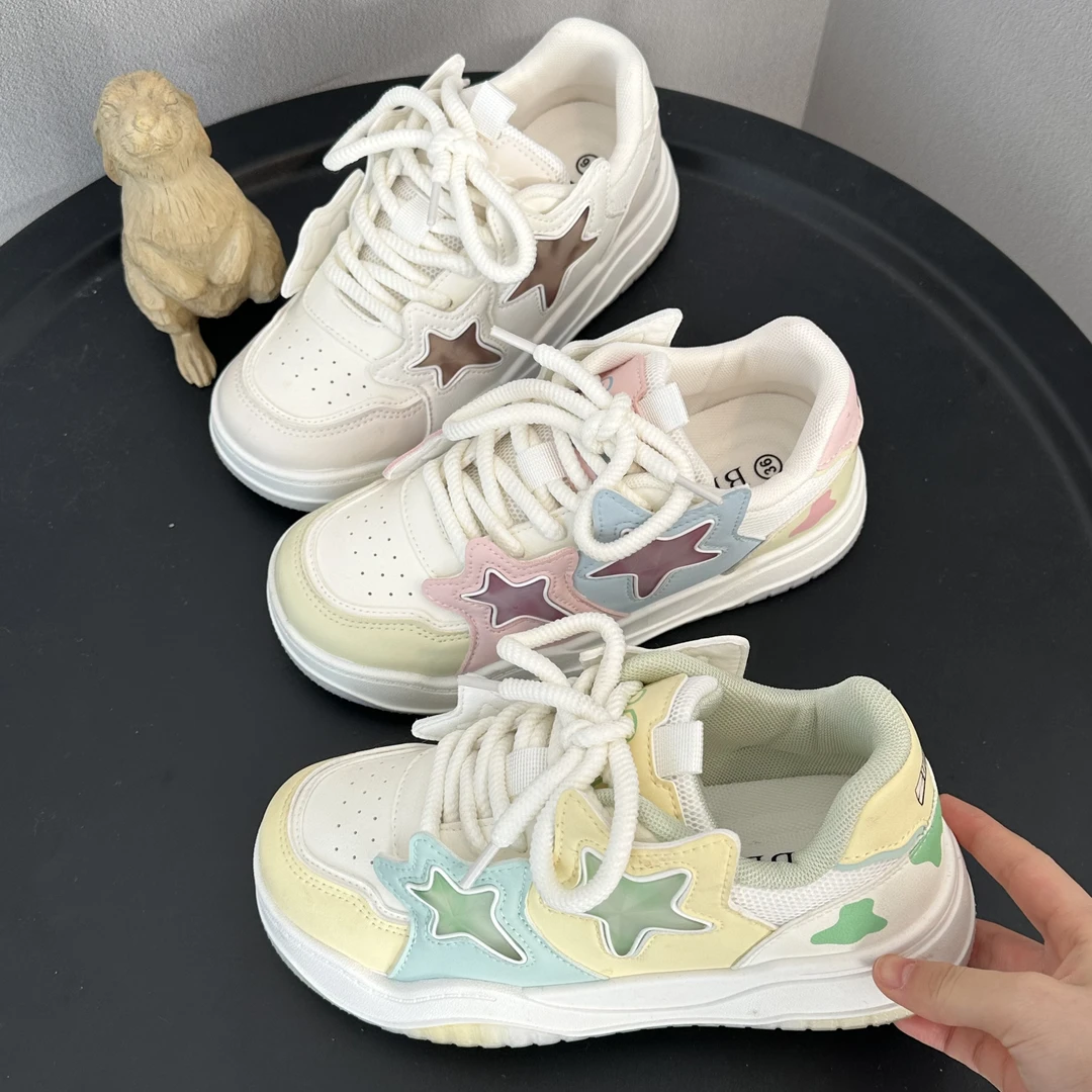 2025春季新款小众星星面包鞋板鞋女增高百搭休闲鞋潮流时尚小白鞋