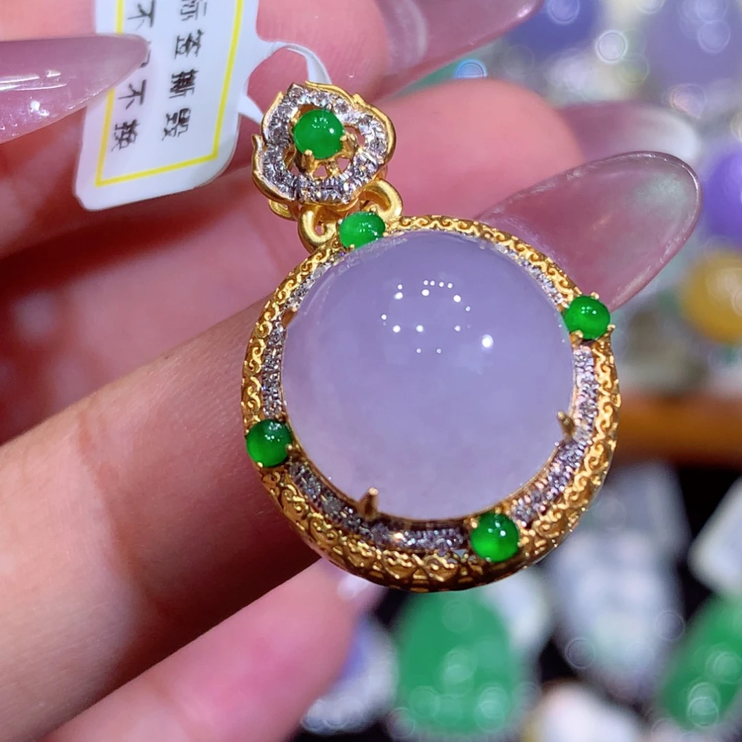 翡翠18K金镶嵌吊坠(不含链)