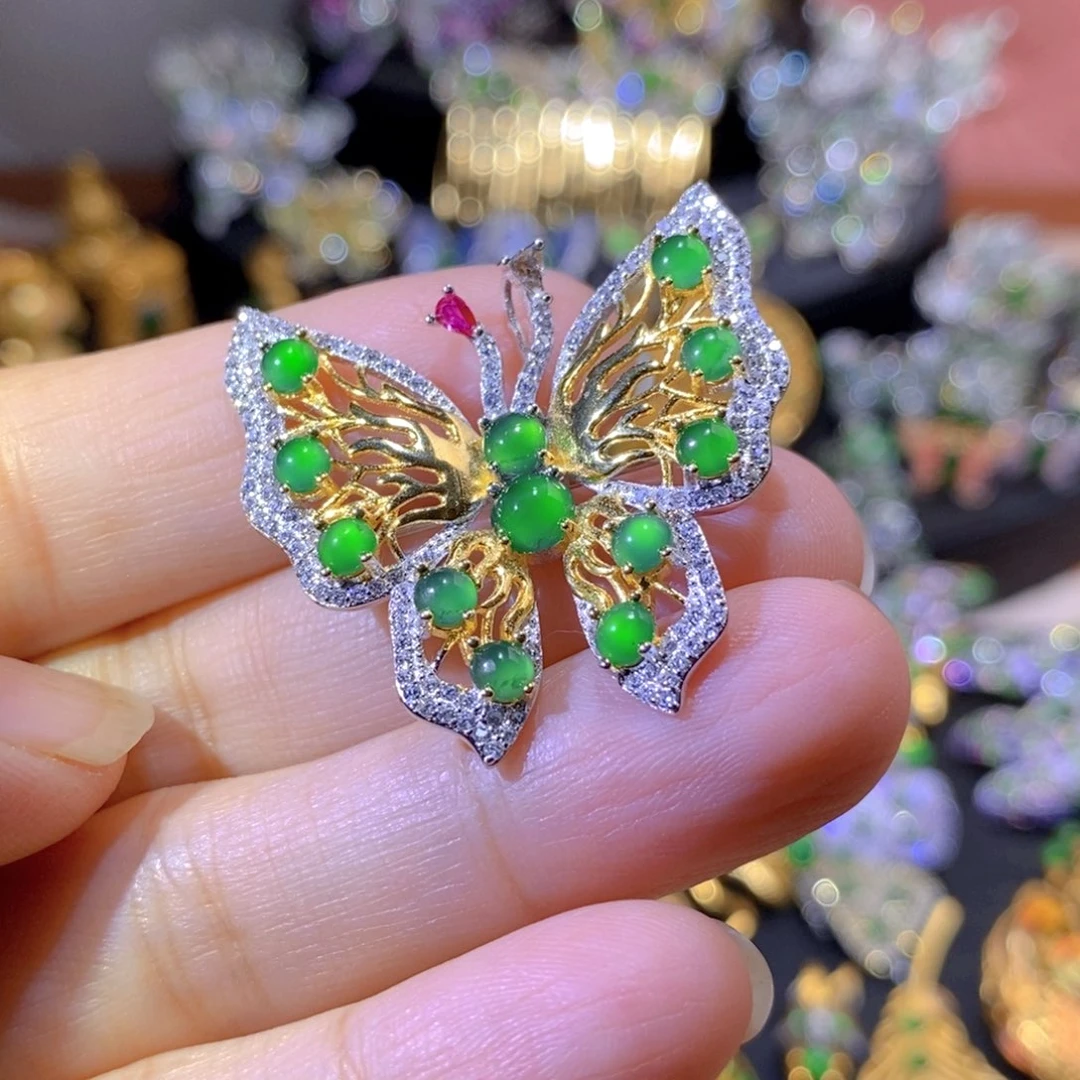 吊坠(不含链)银S925镶嵌翡翠