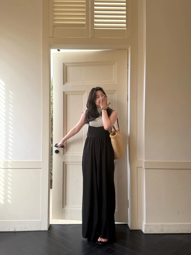 【花花自留】亚麻吊带直筒裤