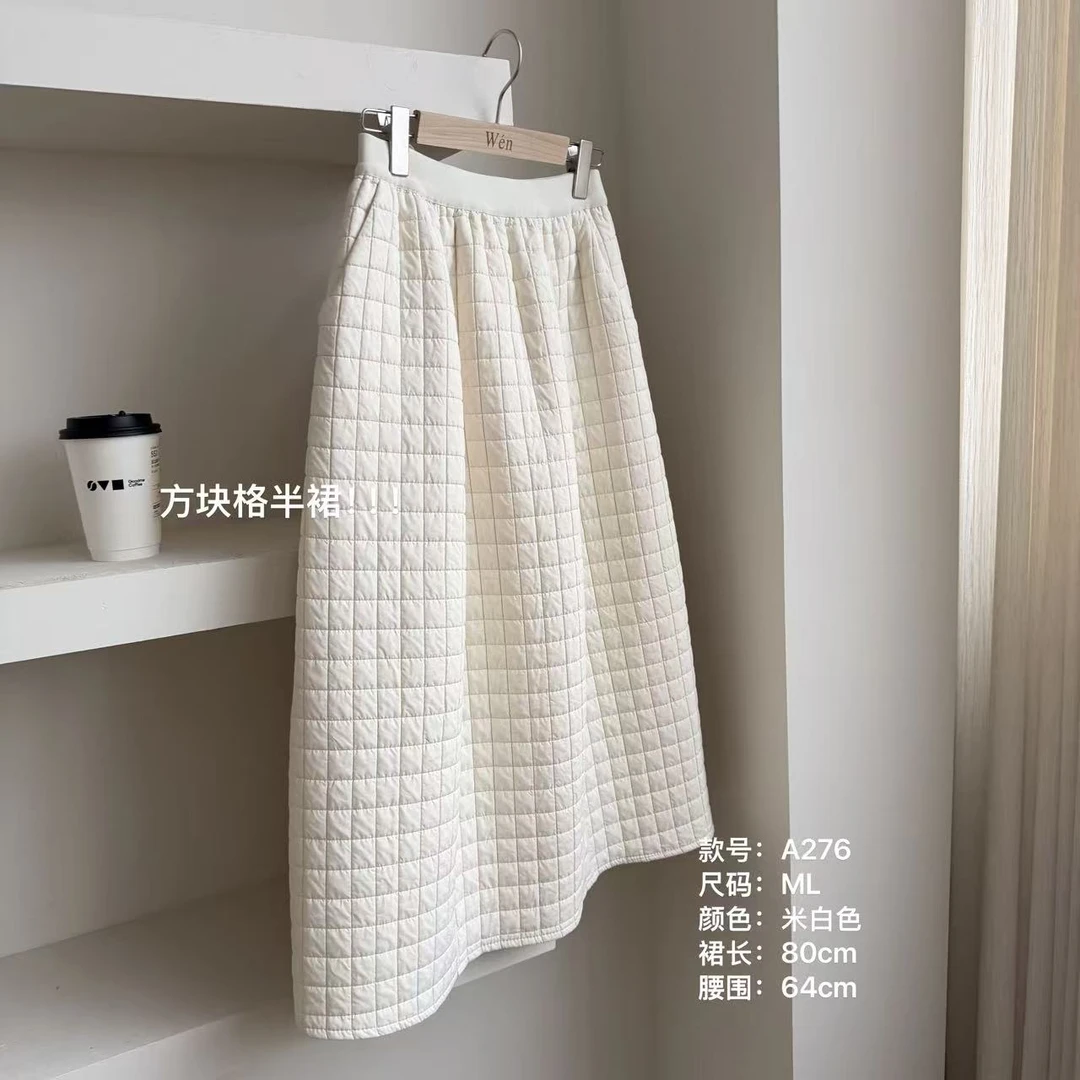 The Wén 方块格时尚松紧腰通勤百搭A型半身裙 A276