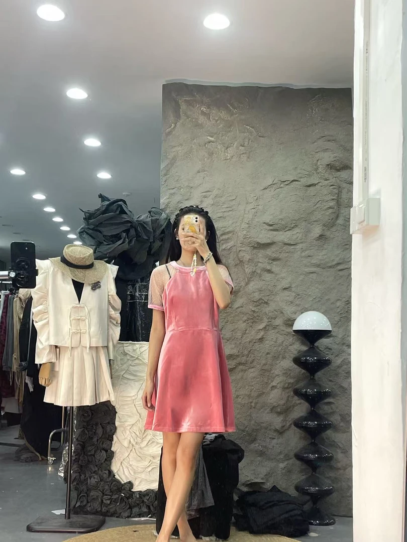 不褪色圆领10089连衣裙夏季气质设计感法式短裙