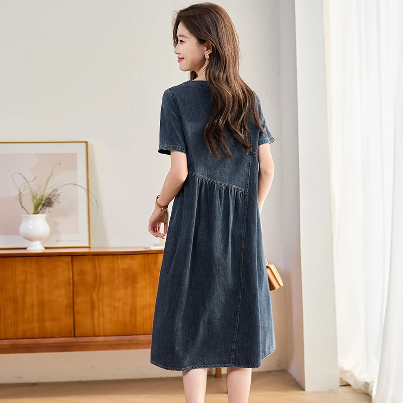 牛仔连衣裙女夏季2025新款气质洋气太妈妈遮肉显瘦薄款长裙子
