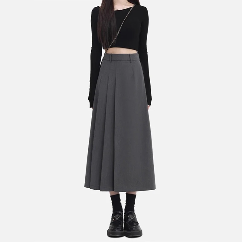 大码高腰显瘦半身裙女夏季薄款梨形身材遮肚子百搭西装百褶中长裙