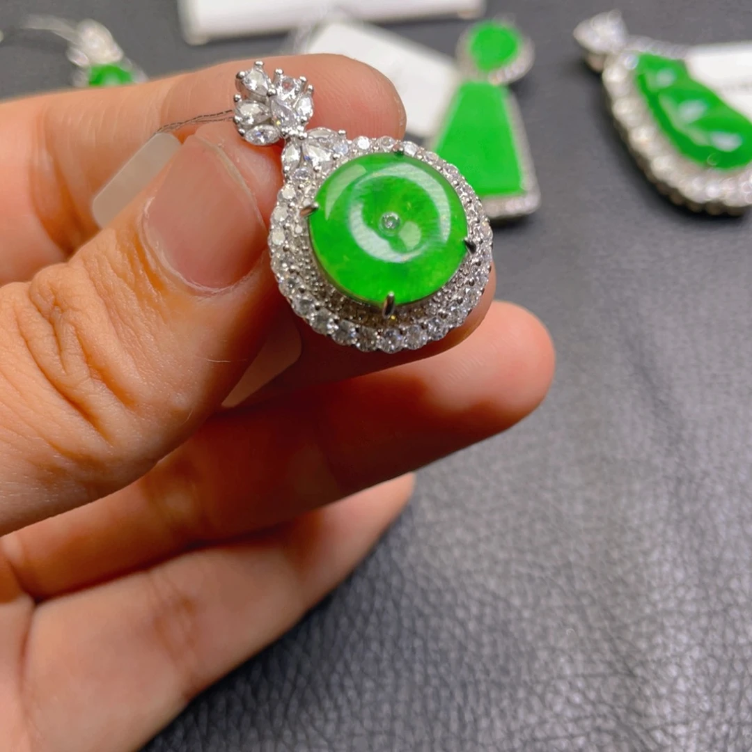 翡翠银S925镶嵌吊坠(不含链)