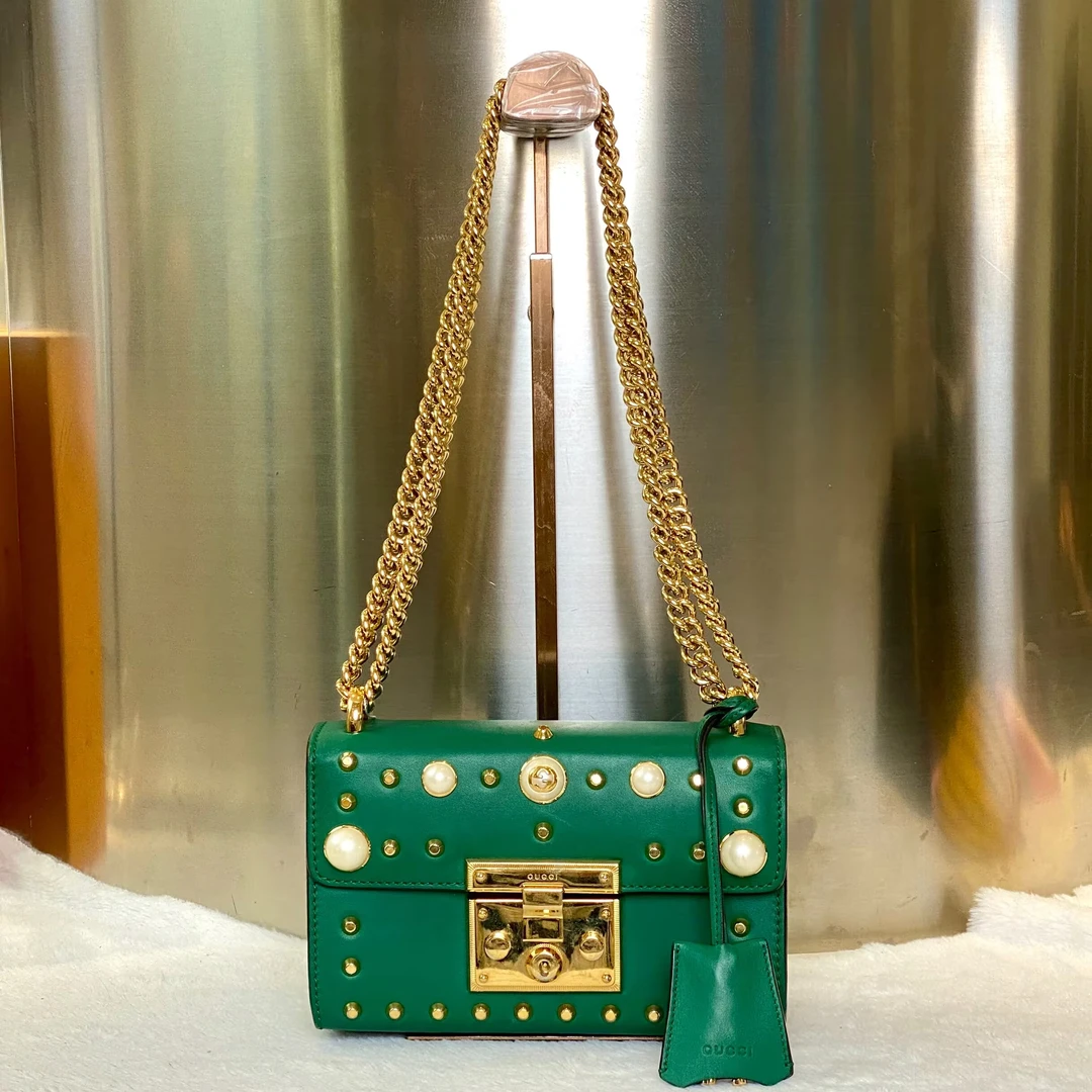 99新 GUCCI/古驰 古有98新古驰复古珍珠padlock月光盒子0898