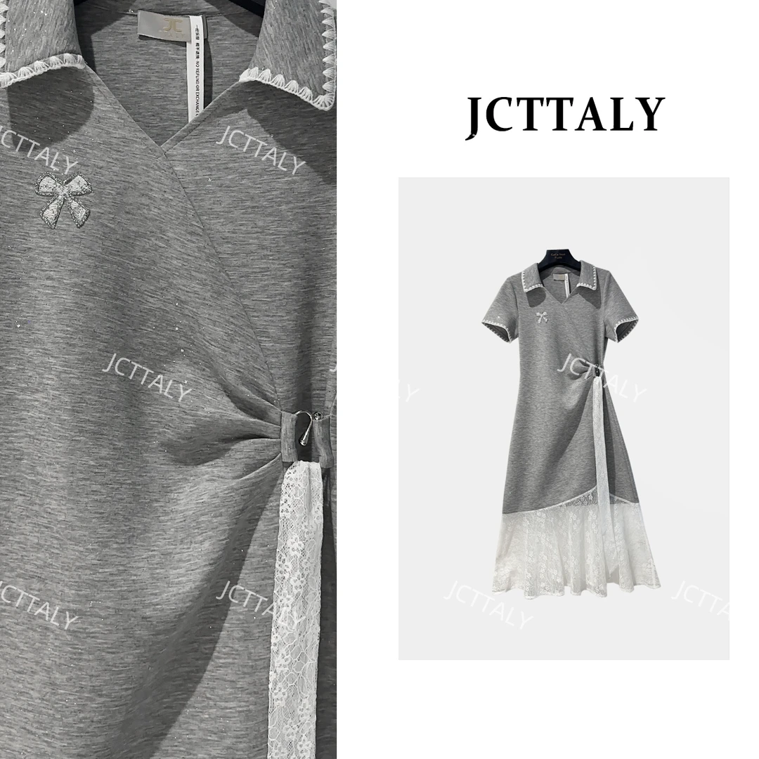 【XY】【99】夏季休闲气质设计师灰色时尚显瘦拼接连衣裙NH-A109