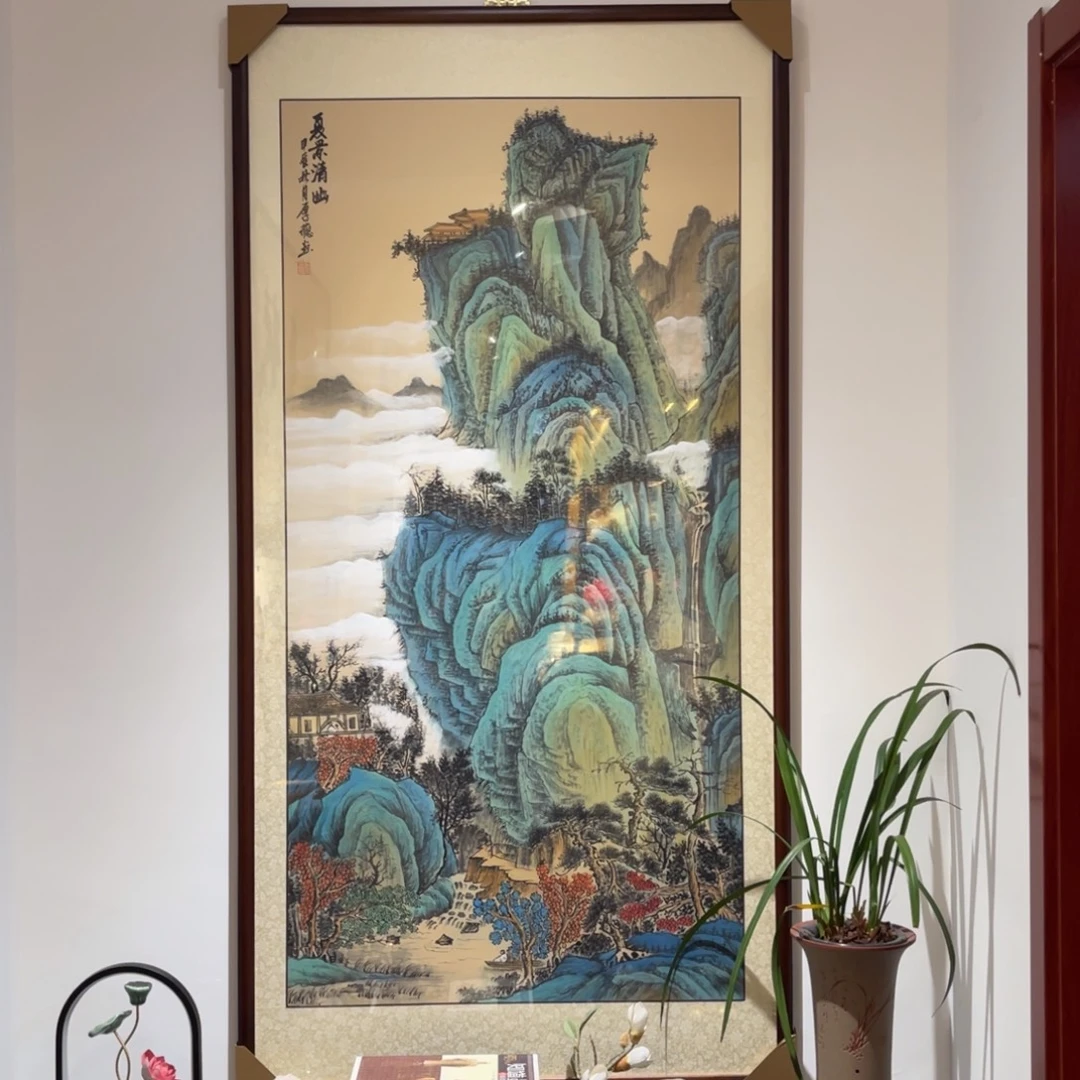 国画四尺夏景清幽图画框164×84