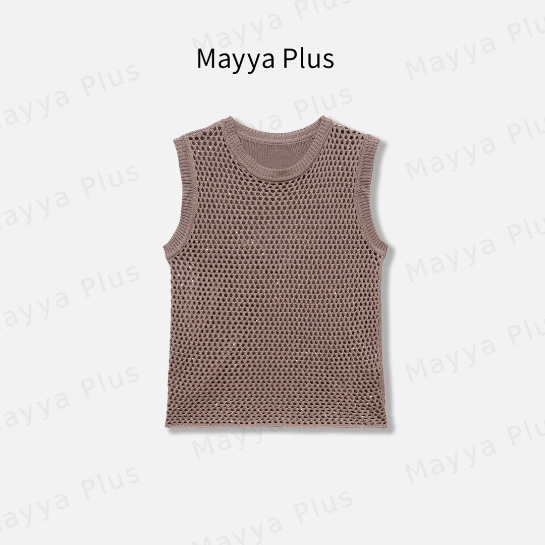 【肯豆背心】Mayya Plus麦芽定制针织镂空背心内搭无袖上衣32536169
