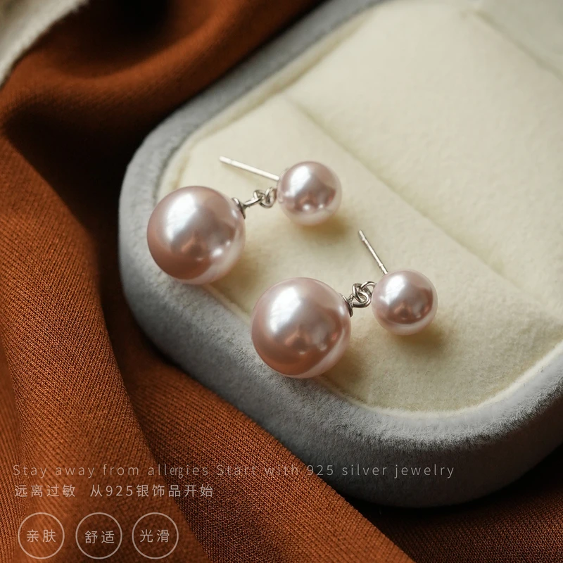 丽沁 925银耳饰 曼塔玫瑰紫双珠耳钉女气质典雅温柔耳饰轻奢经典