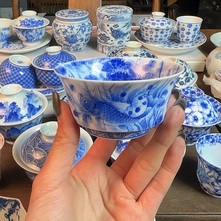 名窑口 鱼藻满绘马蹄杯放漏放漏