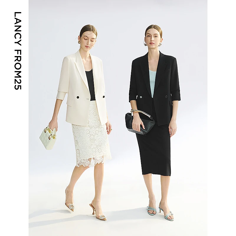 朗姿醋酸西服高智衣橱2025年夏新款正装职业装高级感白色西欧若风