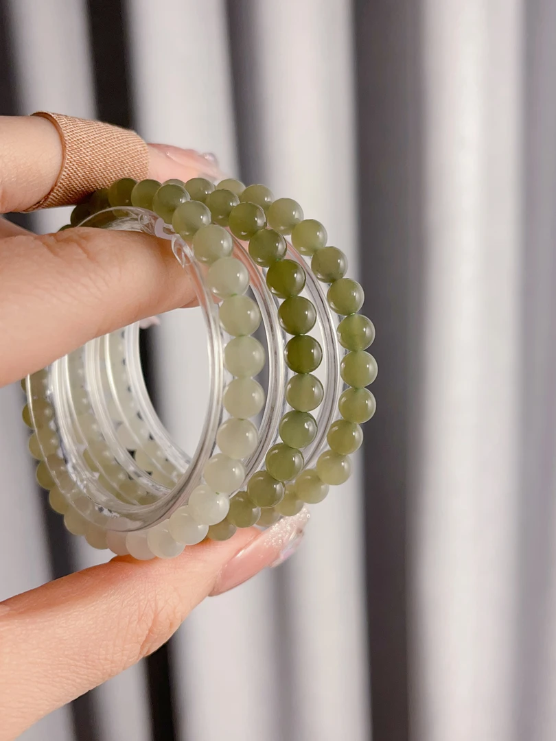 和田玉晴水渐变圆珠手串女6mm冰透清新新中式国风时尚百搭简约