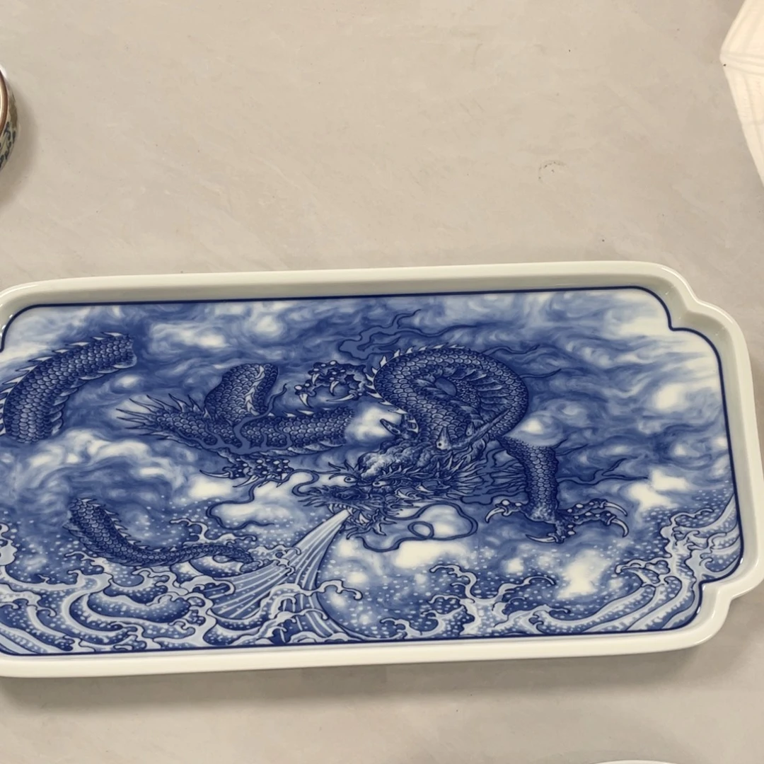 瓷片景德镇青花胭脂蓝龙干泡台