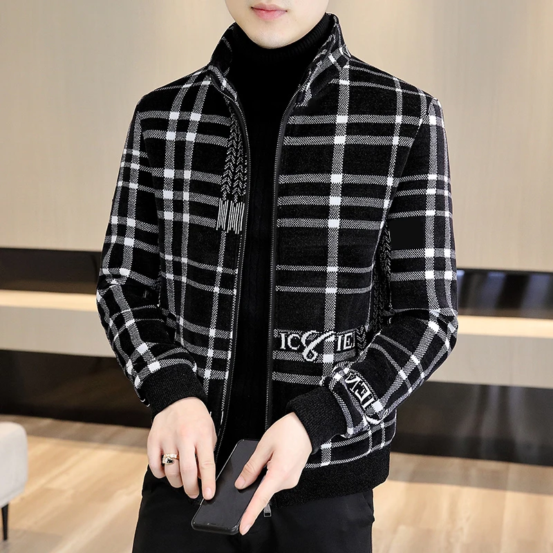 普卡夕赫夹克格子秋季冬季时尚外套高级加厚休闲男士夹克厚潮流