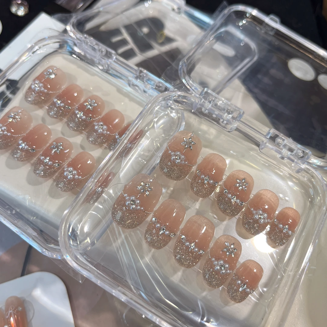 雪花-壹心纯手工穿戴甲 美甲贴片可拆卸假指甲10片装穿戴甲