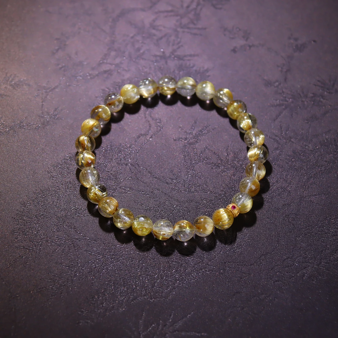 <蕴财>顺发钛晶透体金发晶卡6-7mm水晶手串+18K金