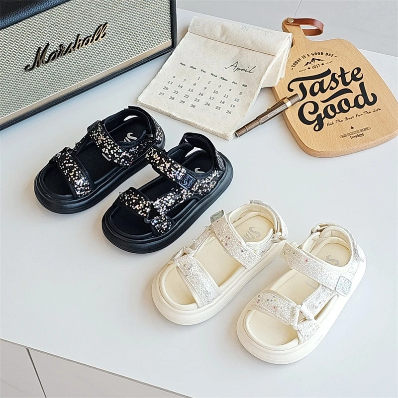 82086童鞋2025夏季新款韩版女童时尚罗马凉鞋平底露趾凉鞋公主鞋