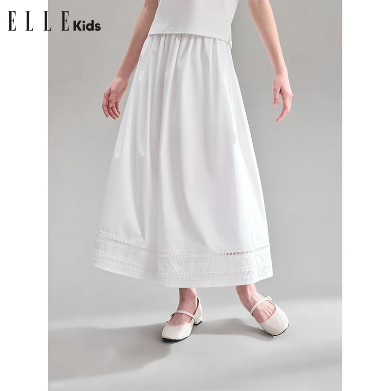 ELLE KIDS童装 法式度假女儿童夏季上新拼接花边A字廓形裙裤A4