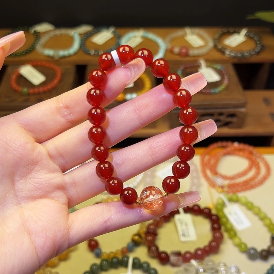 水晶银S925镀金镶嵌手串红2070