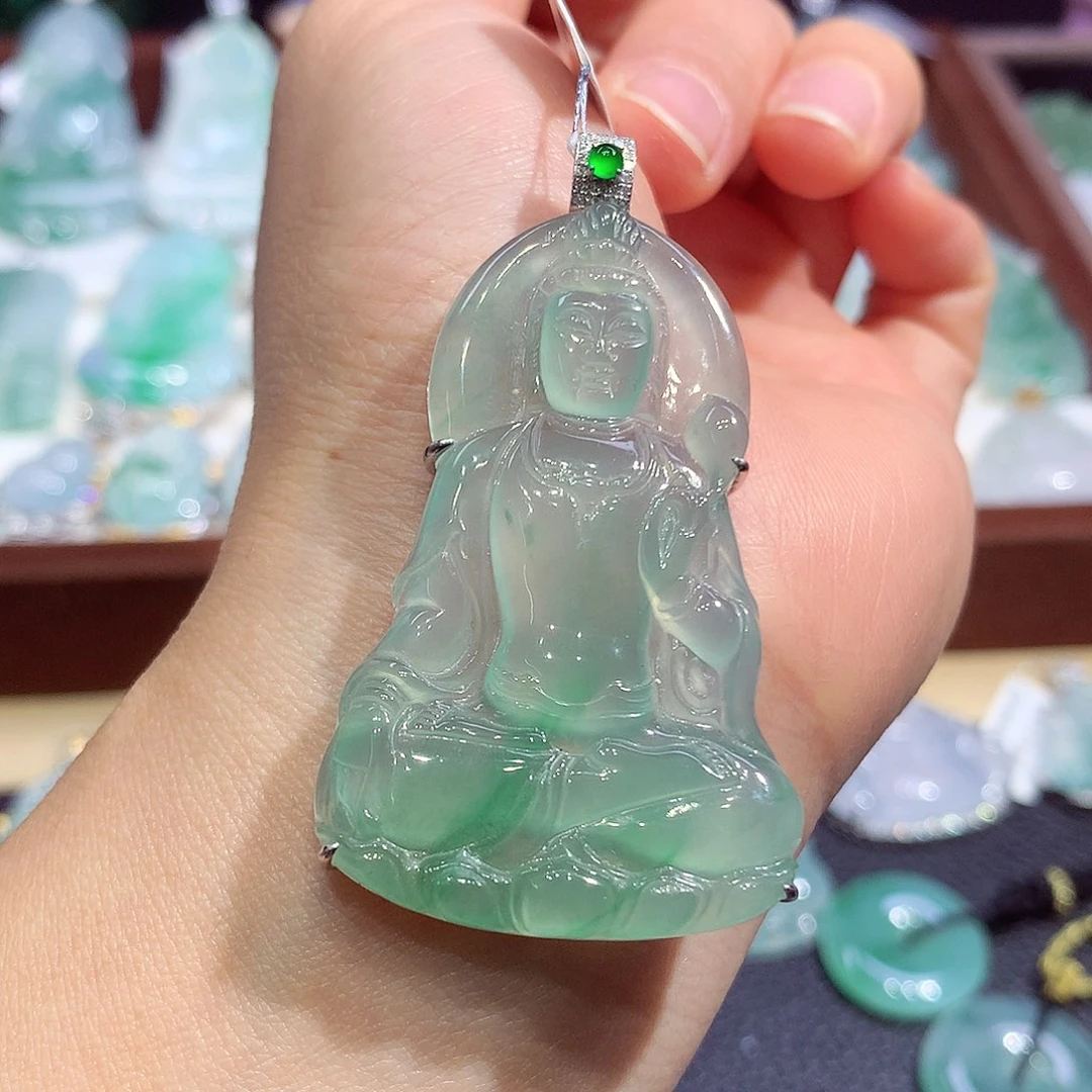 吊坠(不含链)18K金镶嵌翡翠