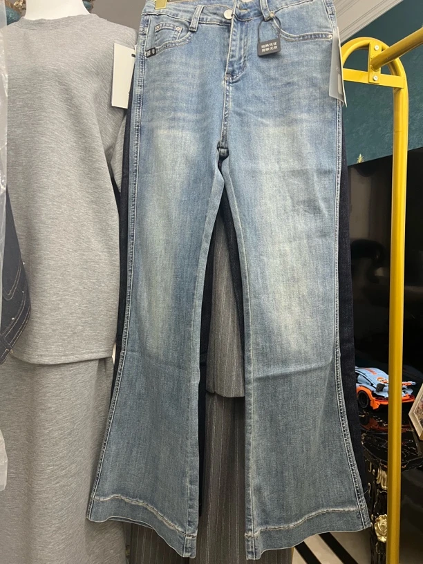 高腰薄款九分微喇休闲牛仔裤/夏季水洗牛仔