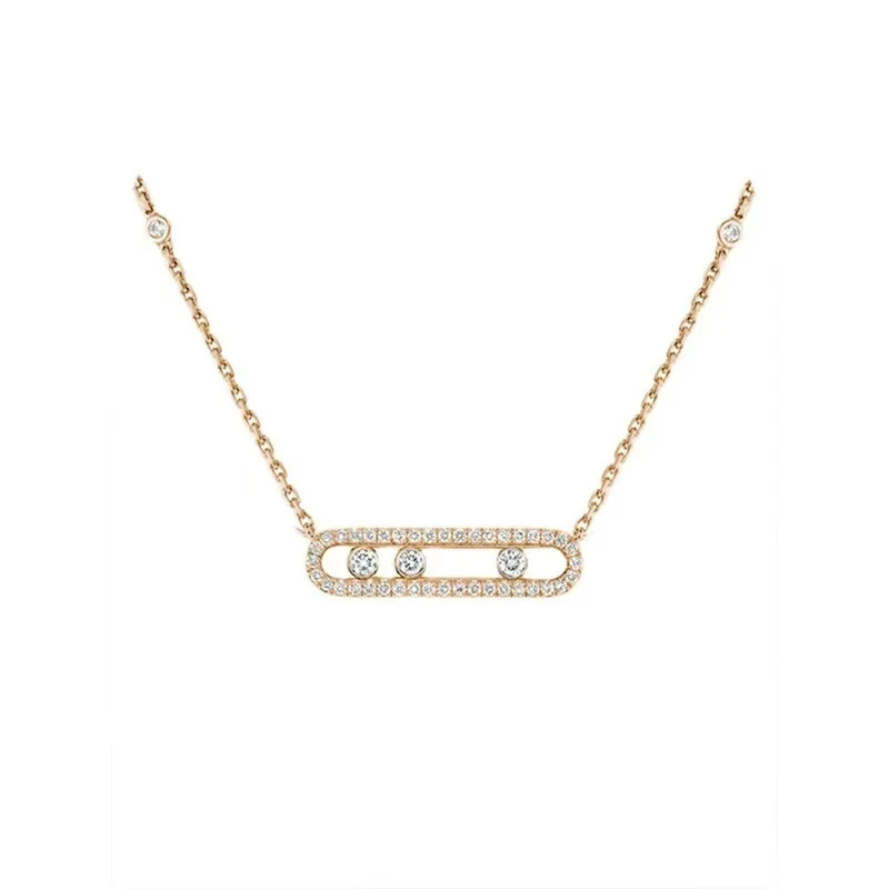 合金项链 几何镂空项链女椭圆锆石吊坠时尚小众设计锁骨链130