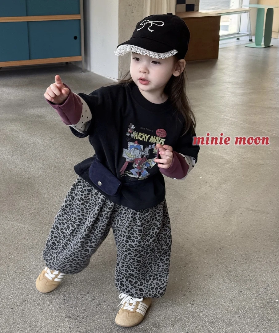 小月亮 女童套装2025秋款拼接假两件卫衣3132 豹纹裤3133