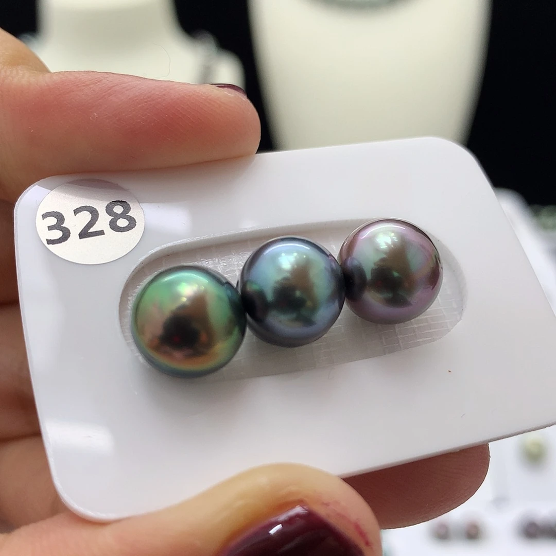 未镶嵌裸珠定制海水珍珠三珠平衡木10mm