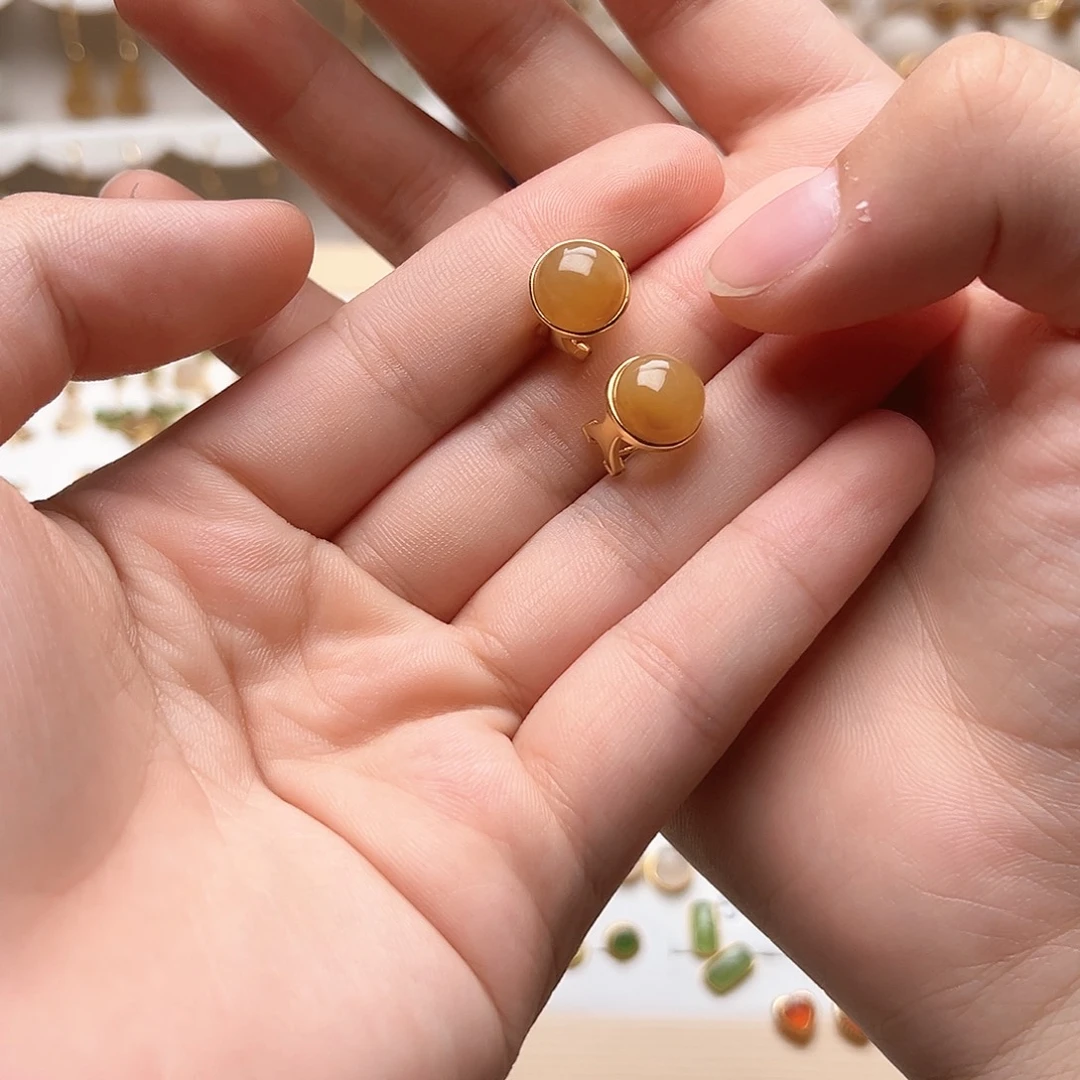 银S925镶嵌和田玉耳饰浅*