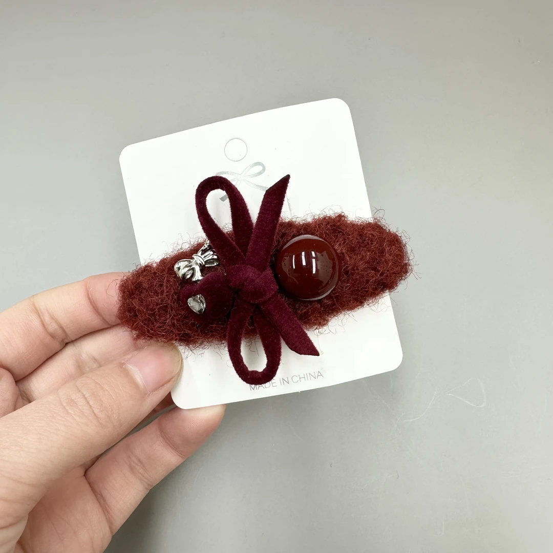 L077夕洛红色蝴蝶结bb夹侧边夹刘海夹发夹发饰头饰可爱发卡