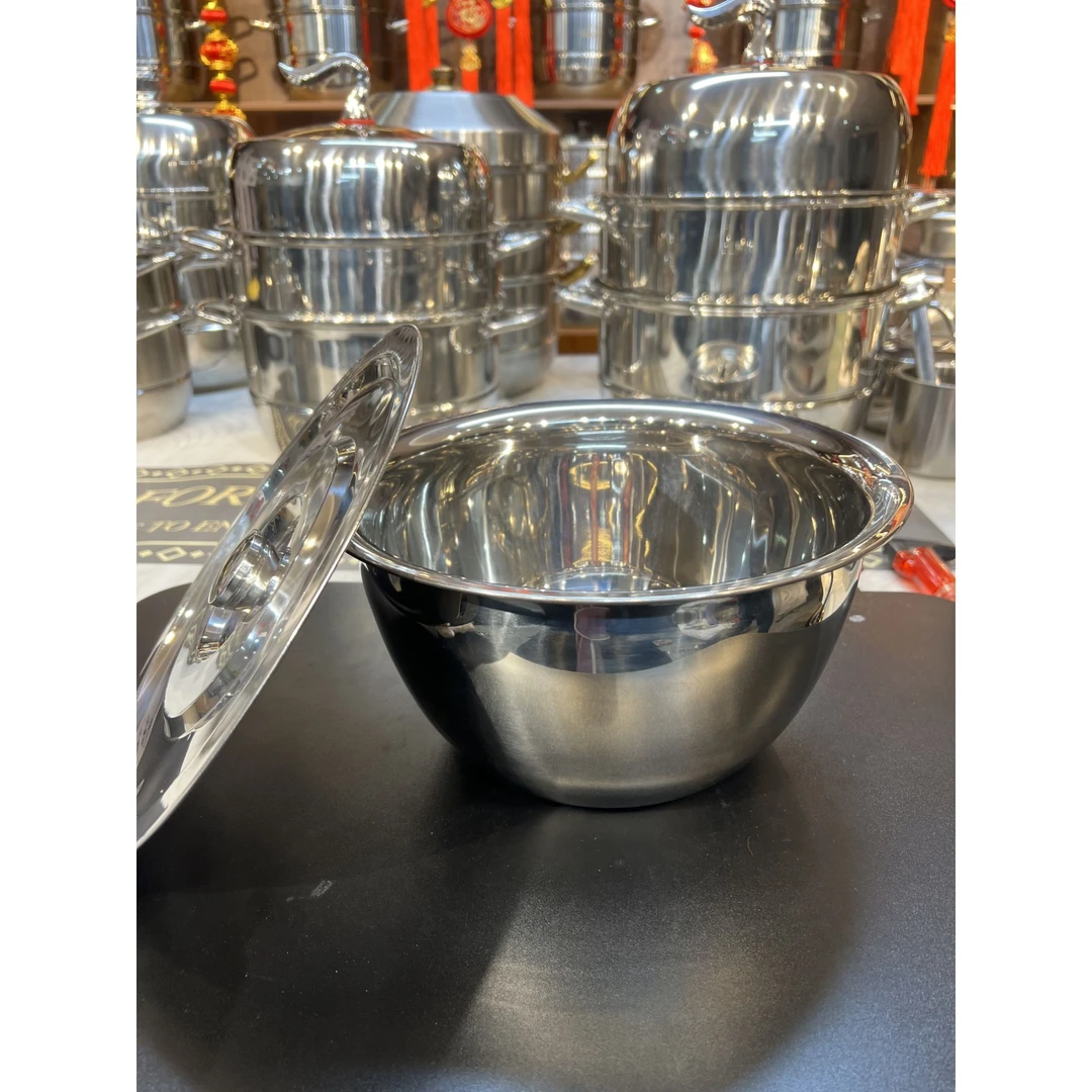 BH【买两单以上优先发货】带盖子款式随机不锈钢猪油盆加厚镜面抛光