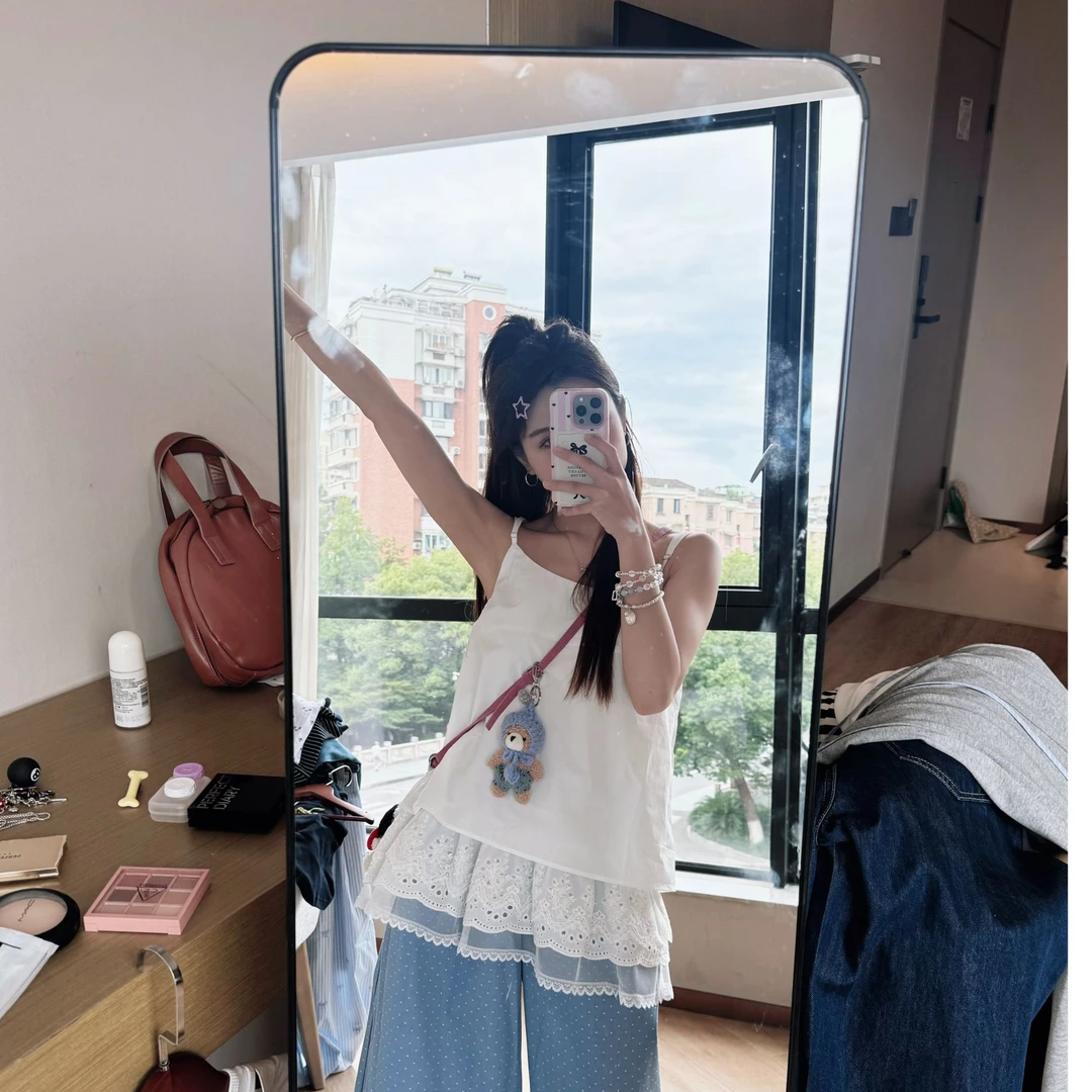 【许愿瓜】吊带背心蕾丝拼接 多层 可调节背心  G5104