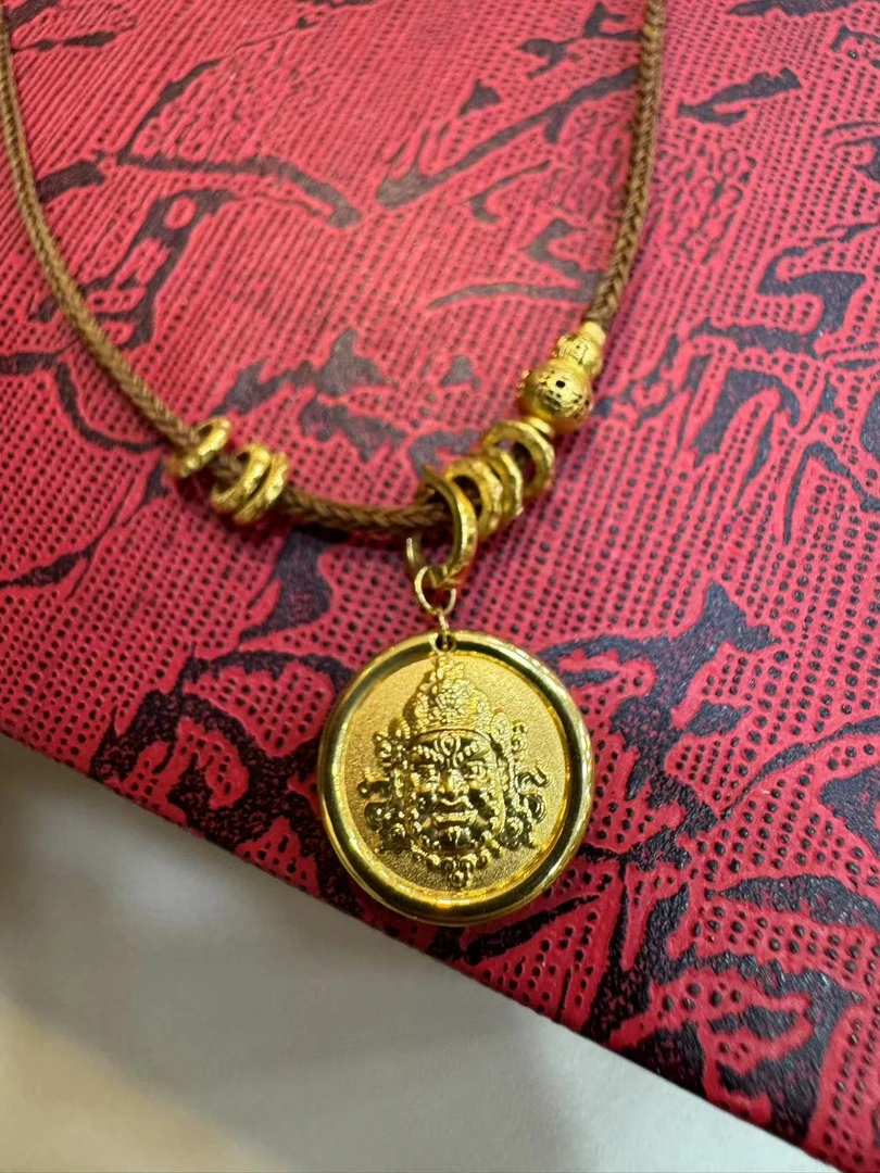 18K金黄财神手工编百搭挂绳长短可调节