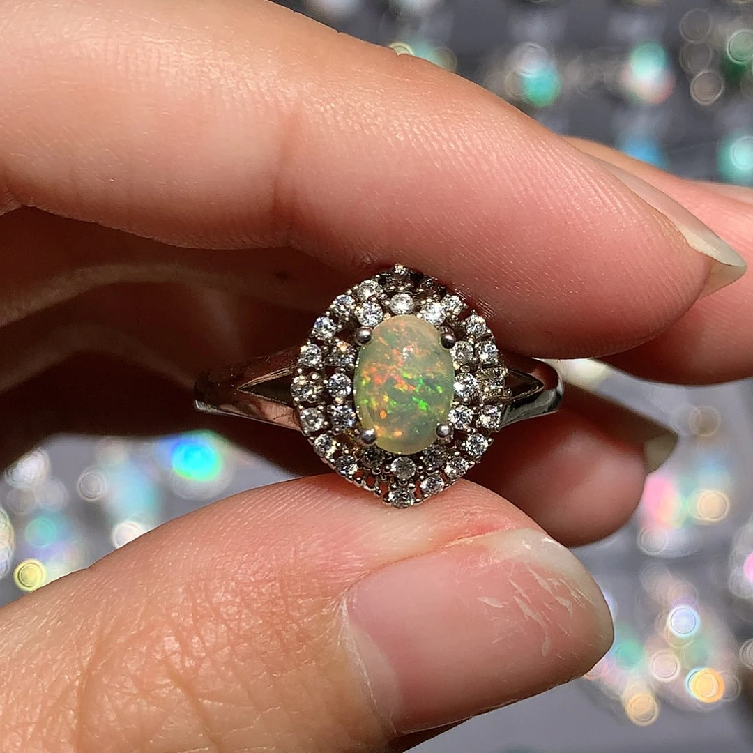 欧泊银S925镶嵌欧泊戒指y