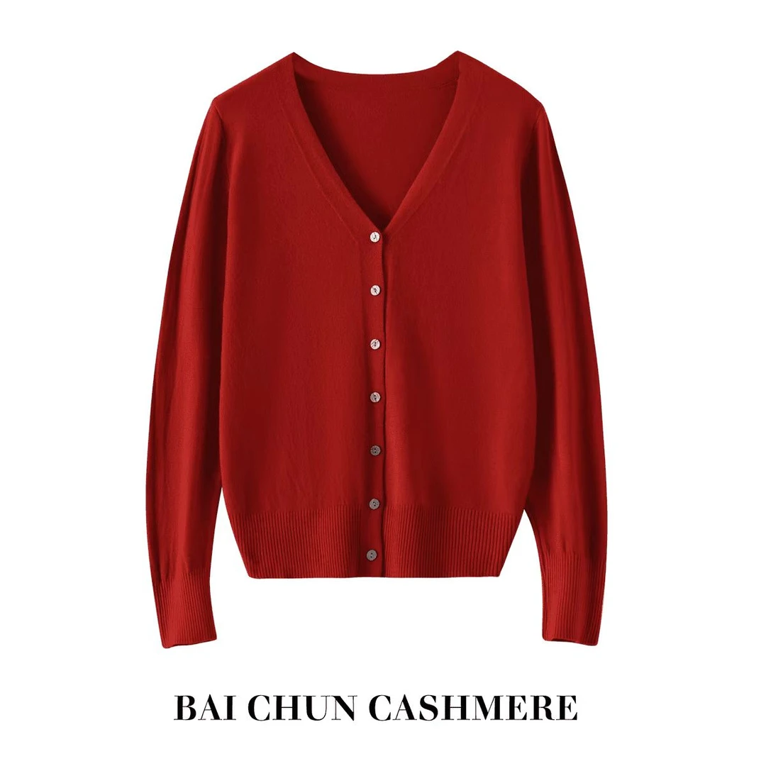 纯色V领不褪色女常规版毛针织衫秋冬外搭毛衣3712